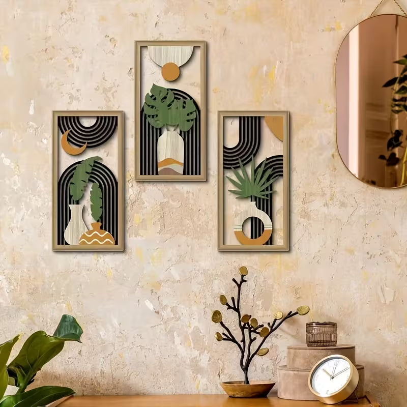 3pcs Boho Wooden Wall Art Set